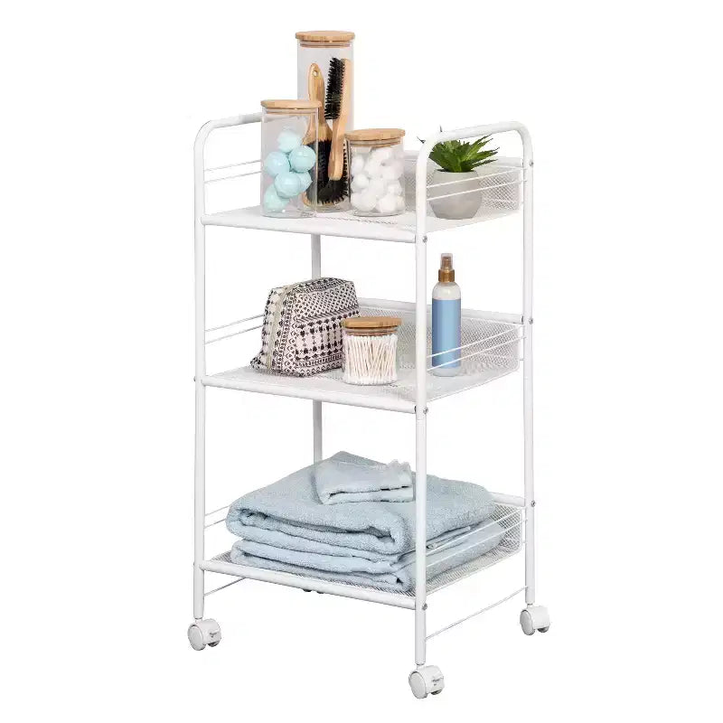 Carrello in filo metallico Honey-Can-Do: portatile, in acciaio, per ripostiglio, bagno e traino cavi, bianco, altezza 34,6", profondità 17,9"