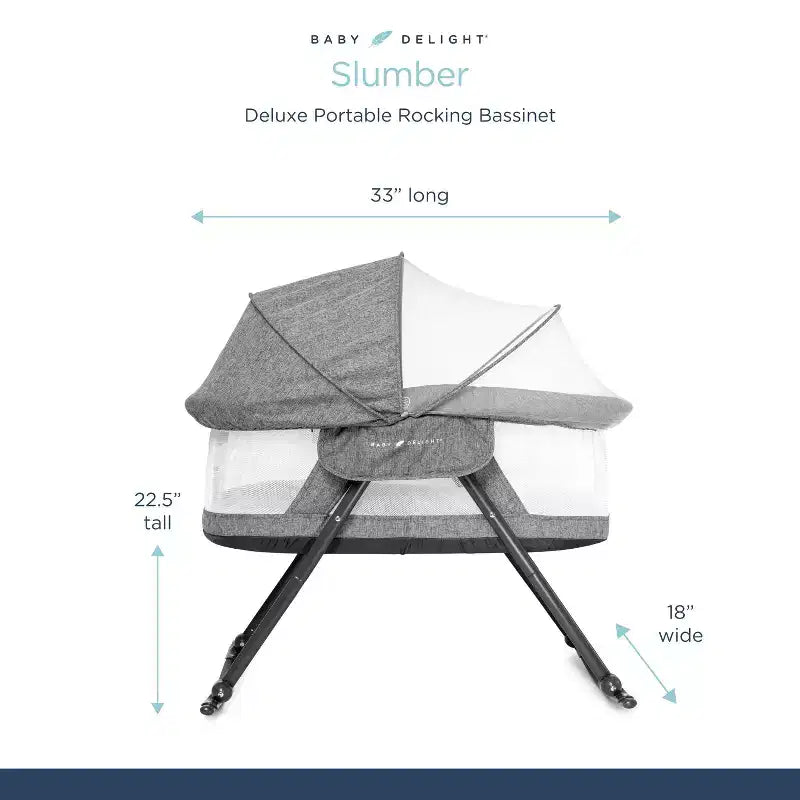 Culla portatile a dondolo Baby Delight Slumber Deluxe: capottina, base a dondolo, struttura in metallo