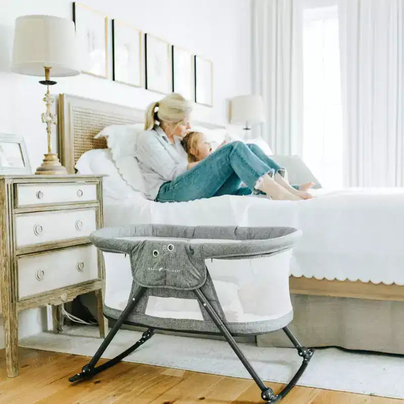 Culla portatile a dondolo Baby Delight Slumber Deluxe: capottina, base a dondolo, struttura in metallo