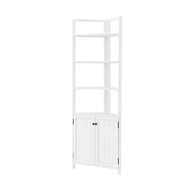 Mobile angolare contenitore Dover con due ante e ripiani aperti bianco - Alaterre Furniture