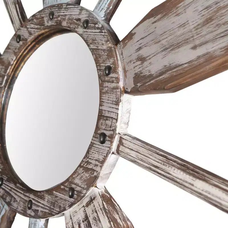 Specchio da parete Montauk Weathered Boat Paddle bianco/blu - StyleCraft: Nessun assemblaggio, forma rotonda, vetro e ferro