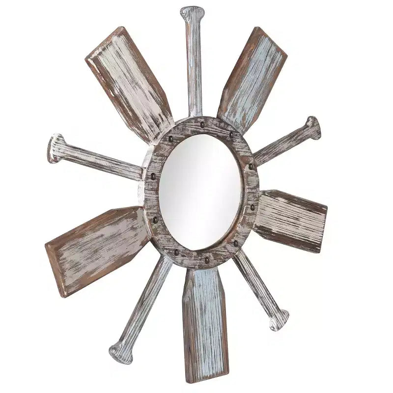 Specchio da parete Montauk Weathered Boat Paddle bianco/blu - StyleCraft: Nessun assemblaggio, forma rotonda, vetro e ferro