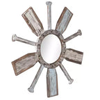 Specchio da parete Montauk Weathered Boat Paddle bianco/blu - StyleCraft: Nessun assemblaggio, forma rotonda, vetro e ferro