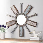 Specchio da parete Montauk Weathered Boat Paddle bianco/blu - StyleCraft: Nessun assemblaggio, forma rotonda, vetro e ferro