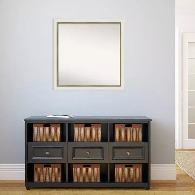 Specchio da parete stretto da bagno in EVA non smussato 29"x29" Bianco - Amanti Art: Cornice quadrata moderna in polistirene, Include accessori per il montaggio