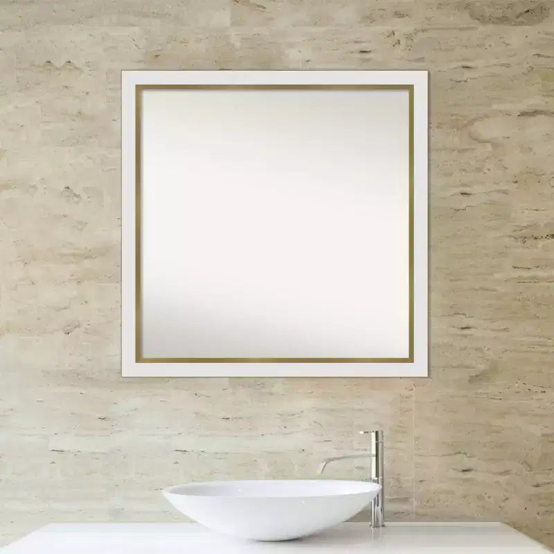 Specchio da parete stretto da bagno in EVA non smussato 29"x29" Bianco - Amanti Art: Cornice quadrata moderna in polistirene, Include accessori per il montaggio