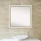 Specchio da parete stretto da bagno in EVA non smussato 29"x29" Bianco - Amanti Art: Cornice quadrata moderna in polistirene, Include accessori per il montaggio