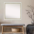Specchio da parete stretto da bagno in EVA non smussato 29"x29" Bianco - Amanti Art: Cornice quadrata moderna in polistirene, Include accessori per il montaggio