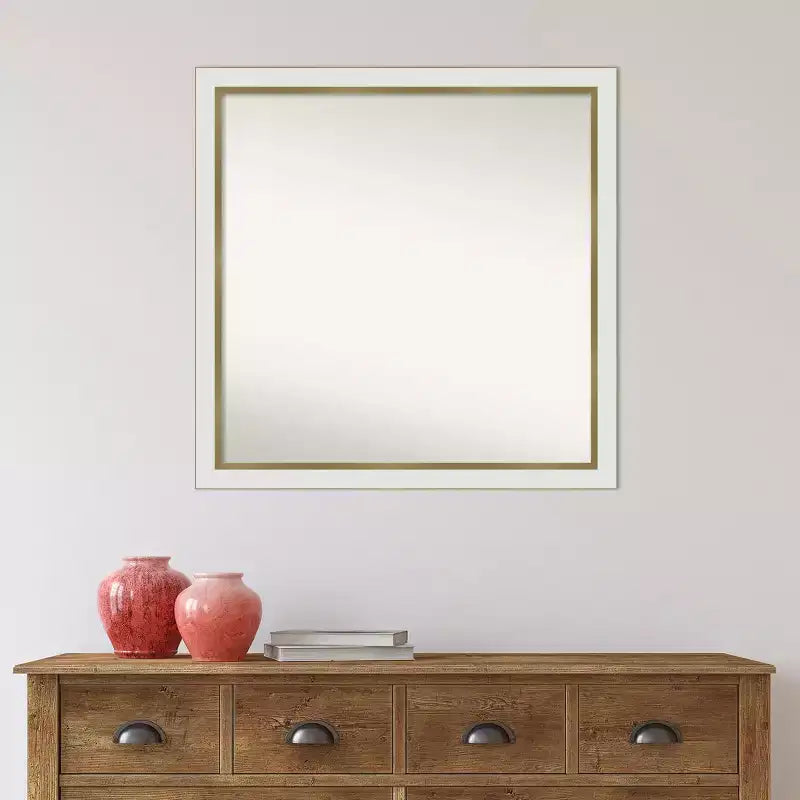 Specchio da parete stretto da bagno in EVA non smussato 29"x29" Bianco - Amanti Art: Cornice quadrata moderna in polistirene, Include accessori per il montaggio