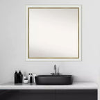 Specchio da parete stretto da bagno in EVA non smussato 29"x29" Bianco - Amanti Art: Cornice quadrata moderna in polistirene, Include accessori per il montaggio