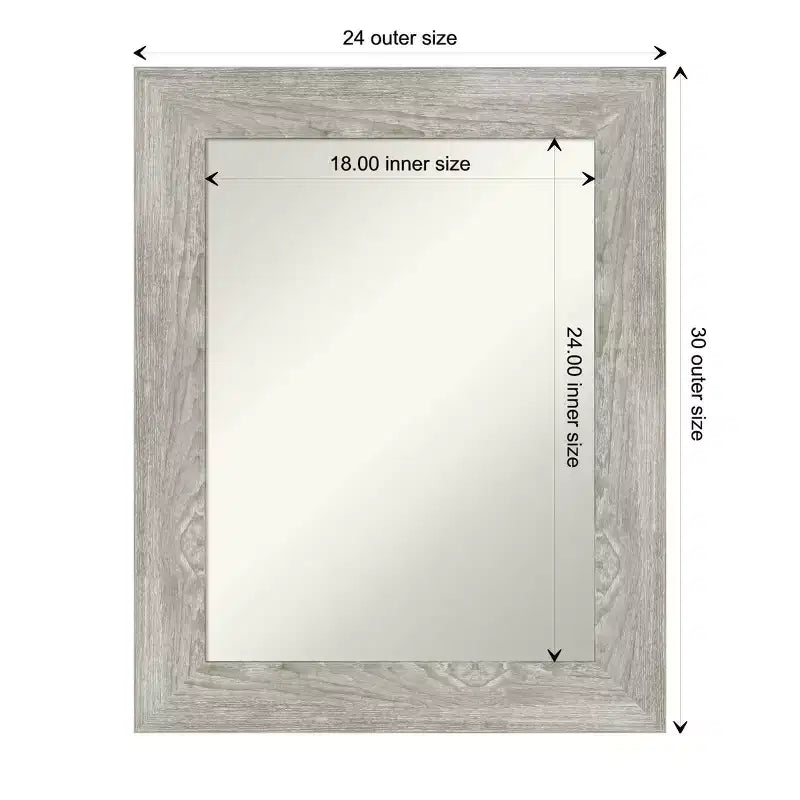 Specchio da parete senza smussatura 24" x 30" con lavaggio grigio tortora - Amanti Art: Specchio da trucco moderno rettangolare, include ferramenta per il montaggio