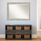 Specchio da Parete con Cornice Metallica Craquelé Argento 45" x 35" - Amanti Art: Rettangolare Moderno Smussato, Cornice in Polistirolo, Nessun Assemblaggio Richiesto