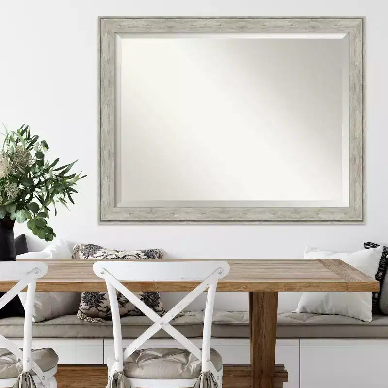 Specchio da Parete con Cornice Metallica Craquelé Argento 45" x 35" - Amanti Art: Rettangolare Moderno Smussato, Cornice in Polistirolo, Nessun Assemblaggio Richiesto