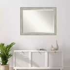 Specchio da Parete con Cornice Metallica Craquelé Argento 45" x 35" - Amanti Art: Rettangolare Moderno Smussato, Cornice in Polistirolo, Nessun Assemblaggio Richiesto