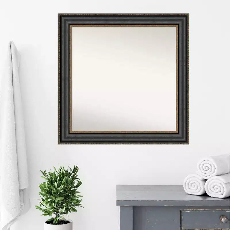 Specchio da parete per bagno Thomas nero bronzo 81 x 81 cm non smussato - Amanti Art: cornice quadrata moderna in polistirene, include accessori di montaggio
