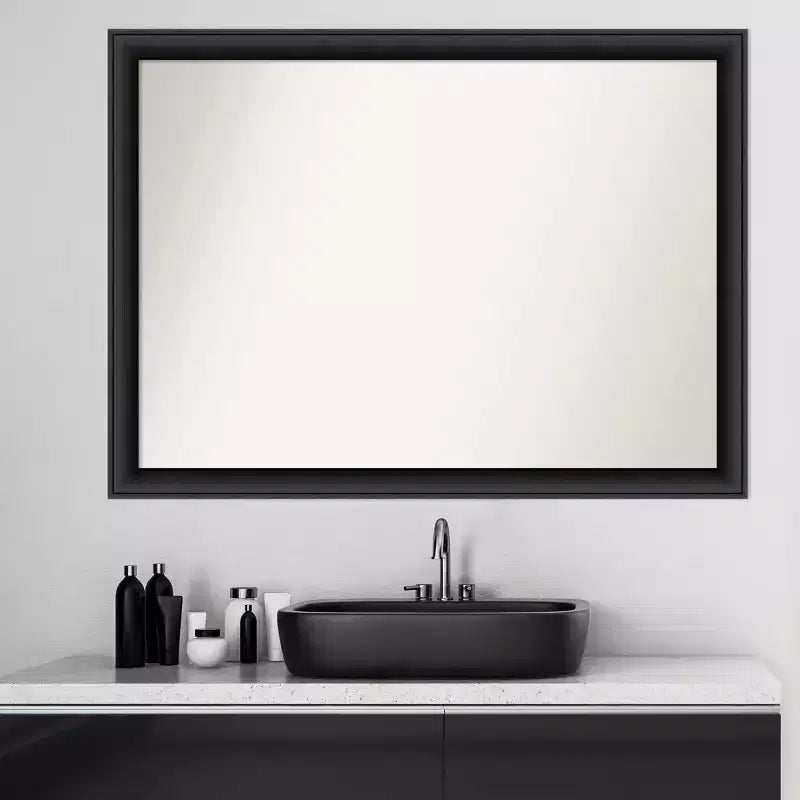 Specchio da parete per bagno in legno nero 42" x 31" senza smussatura - Amanti Art: moderno rettangolare, montaggio a parete