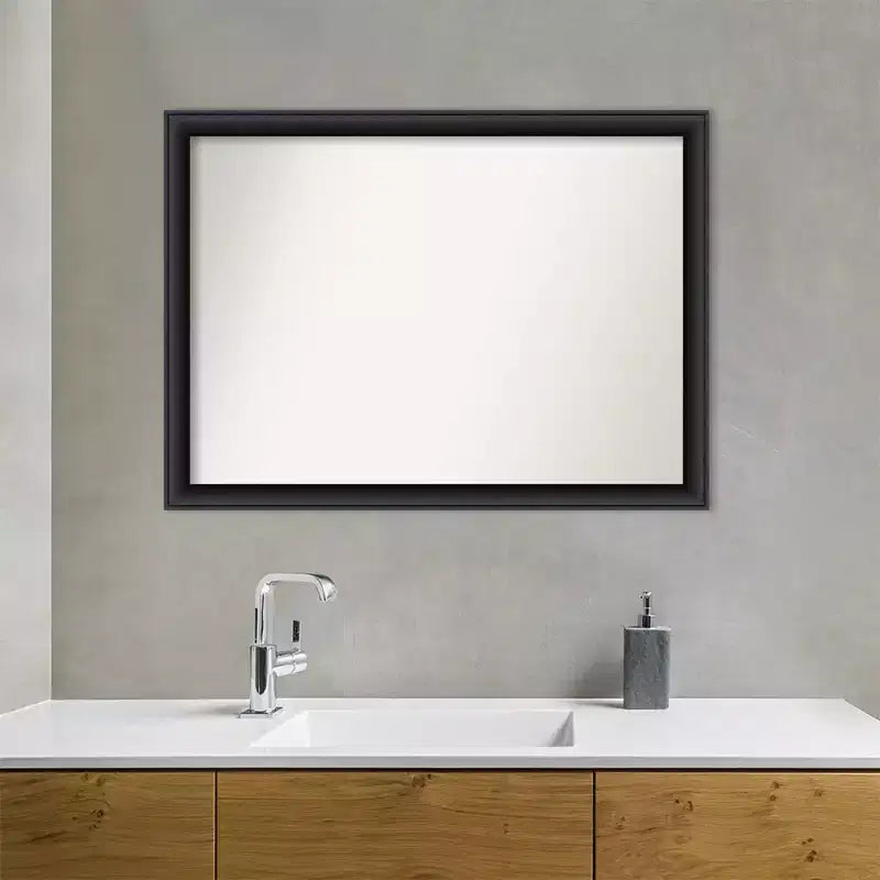 Specchio da parete per bagno in legno nero 42" x 31" senza smussatura - Amanti Art: moderno rettangolare, montaggio a parete