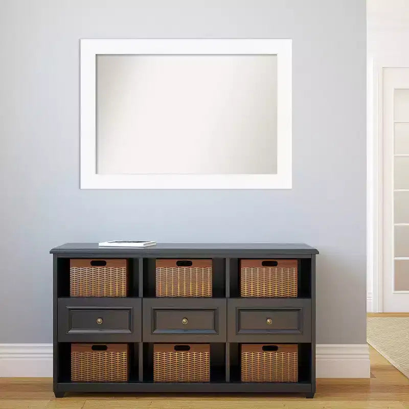 Specchio da bagno a muro da 42" x 30" con cornice dritta bianco - Amanti Art: Cornice moderna in polistirene, include accessori per il montaggio