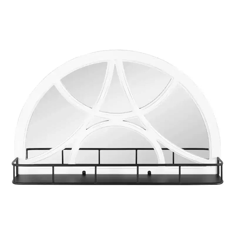 Specchio da parete ad arco incorniciato in legno Hollowday 19" x 30" con mensola bianco - Kate & Laurel All Things Decor