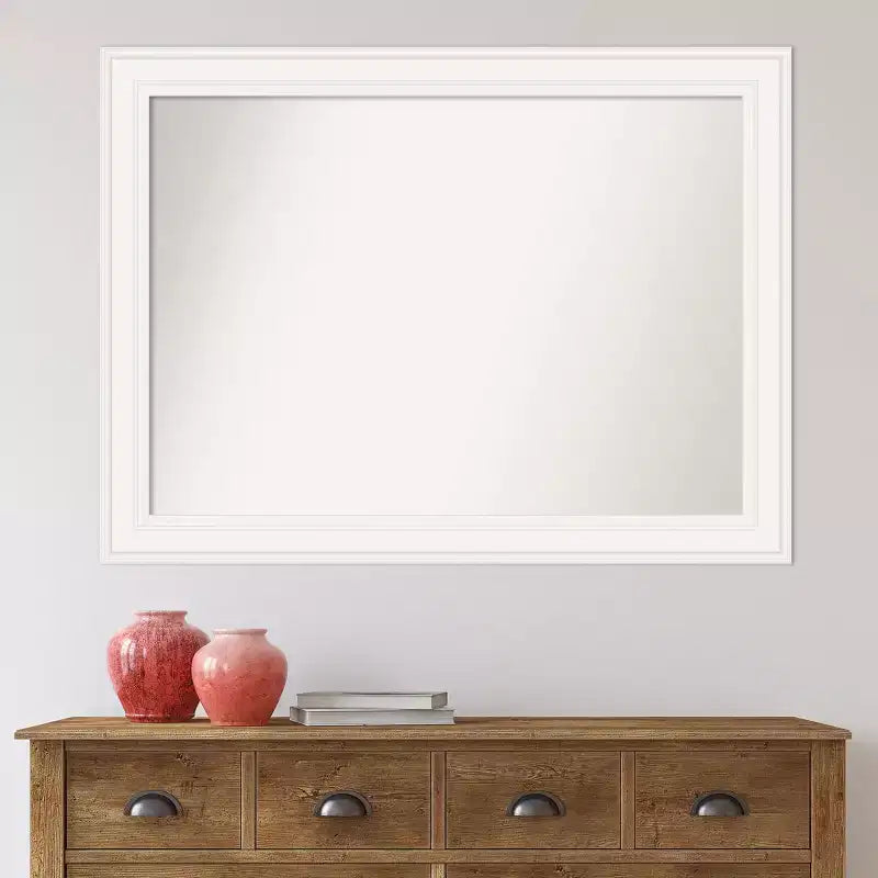 Specchio da parete bianco Amanti Art da 112 x 84 cm senza smusso - Rettangolare moderno, include accessori per il montaggio