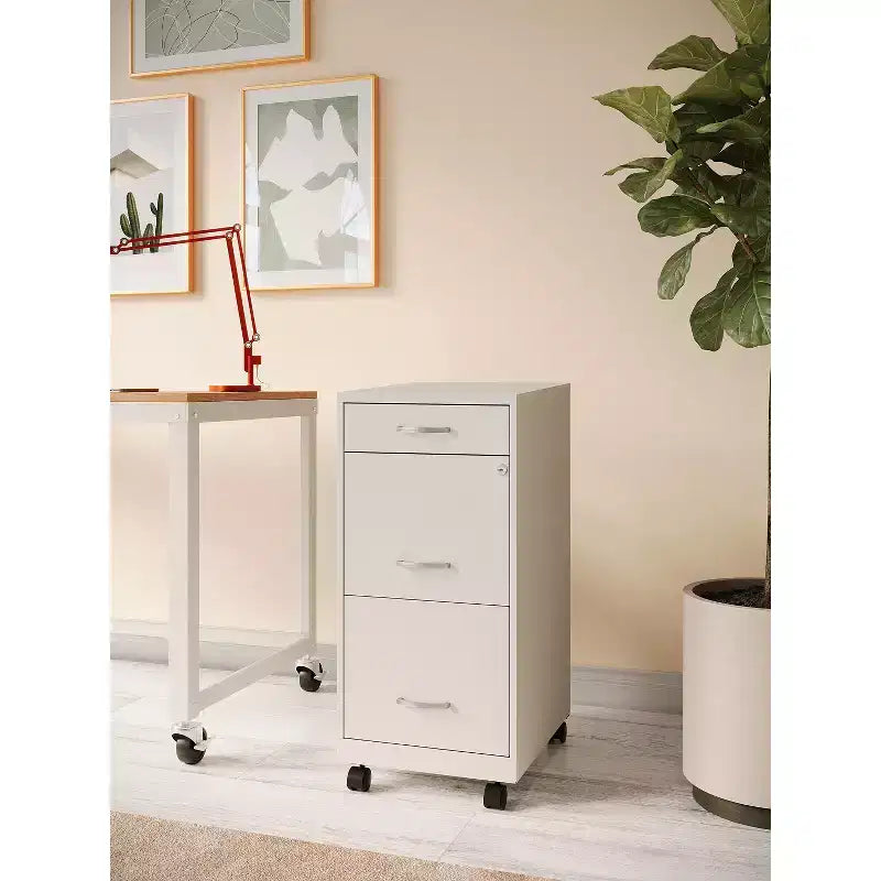 Space Solutions Classificatore verticale mobile a 3 cassetti larghezza Letter, profondità 18", bianco perlato