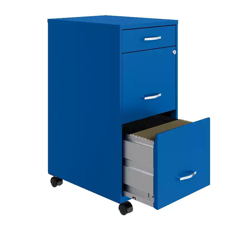 Cassettiera verticale mobile Space Solutions 18" di profondità a 3 cassetti per documenti formato lettera Blu classico