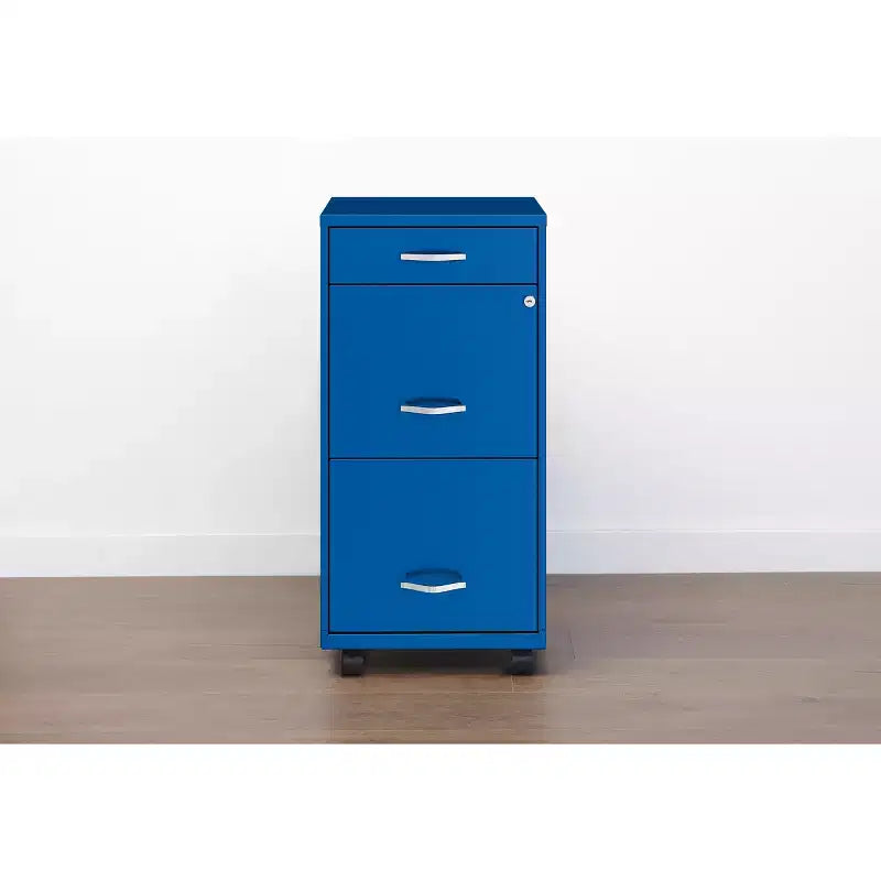 Cassettiera verticale mobile Space Solutions 18" di profondità a 3 cassetti per documenti formato lettera Blu classico
