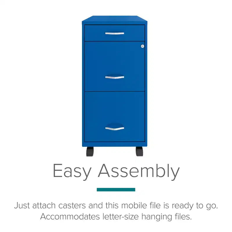 Cassettiera verticale mobile Space Solutions 18" di profondità a 3 cassetti per documenti formato lettera Blu classico