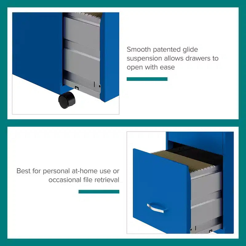 Cassettiera verticale mobile Space Solutions 18" di profondità a 3 cassetti per documenti formato lettera Blu classico