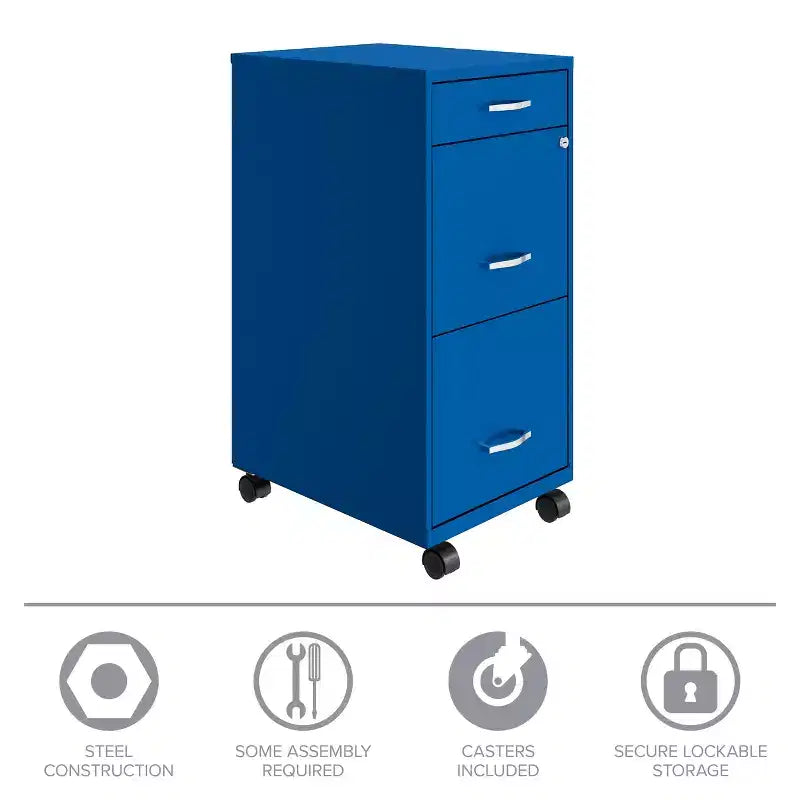 Cassettiera verticale mobile Space Solutions 18" di profondità a 3 cassetti per documenti formato lettera Blu classico