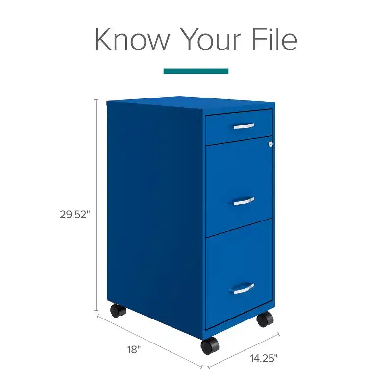 Cassettiera verticale mobile Space Solutions 18" di profondità a 3 cassetti per documenti formato lettera Blu classico