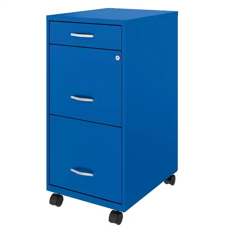 Cassettiera verticale mobile Space Solutions 18" di profondità a 3 cassetti per documenti formato lettera Blu classico