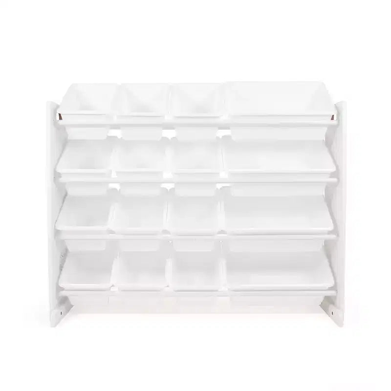 Organizer porta giocattoli super size per bambini Bianco - Humble Crew: Struttura in MDF, 4 ripiani, contenitori, ferramenta anti-ribaltamento