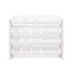 Organizer porta giocattoli super size per bambini Bianco - Humble Crew: Struttura in MDF, 4 ripiani, contenitori, ferramenta anti-ribaltamento