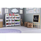 Organizer porta giocattoli super size per bambini Bianco - Humble Crew: Struttura in MDF, 4 ripiani, contenitori, ferramenta anti-ribaltamento