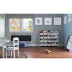 Organizer porta giocattoli super size per bambini Bianco - Humble Crew: Struttura in MDF, 4 ripiani, contenitori, ferramenta anti-ribaltamento
