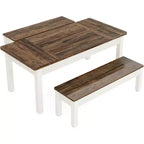 Lantine 55.11-Inch Large Dining Table Set, 3 Pieces Wood Kitchen Table with 2 Benches