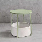 Tavolino Piccolo con Contenitore, Tavolini Rotondi da Salotto, Tavolini da Affiancare per Piccoli Spazi, Camera da Letto, Verde Alloro e Bianco Crema