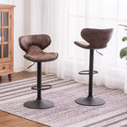 Sgabelli da Bar Regolabili Girevoli Roundhill Furniture Masaccio Upholstery Airlift con Base Cromata, Marrone Invecchiato, Set da 2
