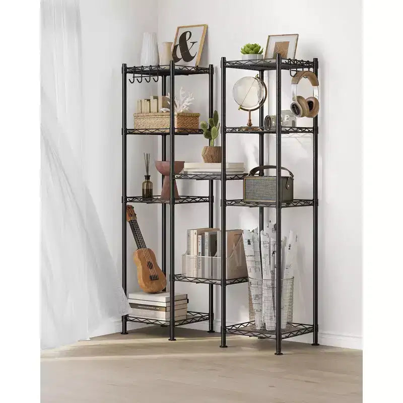 SONGMICS Scaffale a 5 Ripiani per Bagno, Scaffale per Piccoli Spazi, con 5 Fodere in PP, Gancio Rimovibile, Design Estendibile