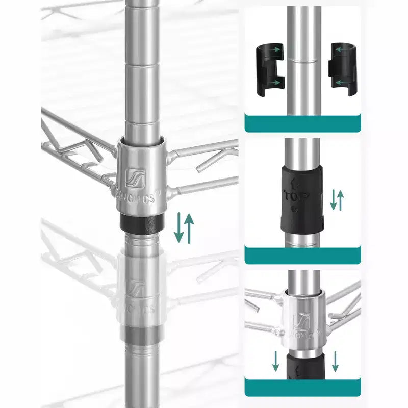 SONGMICS Scaffale a 5 Ripiani per Bagno, Scaffale per Piccoli Spazi, con 5 Fodere in PP, Gancio Rimovibile, Design Estendibile