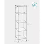 SONGMICS Scaffale a 5 Ripiani per Bagno, Scaffale per Piccoli Spazi, con 5 Fodere in PP, Gancio Rimovibile, Design Estendibile