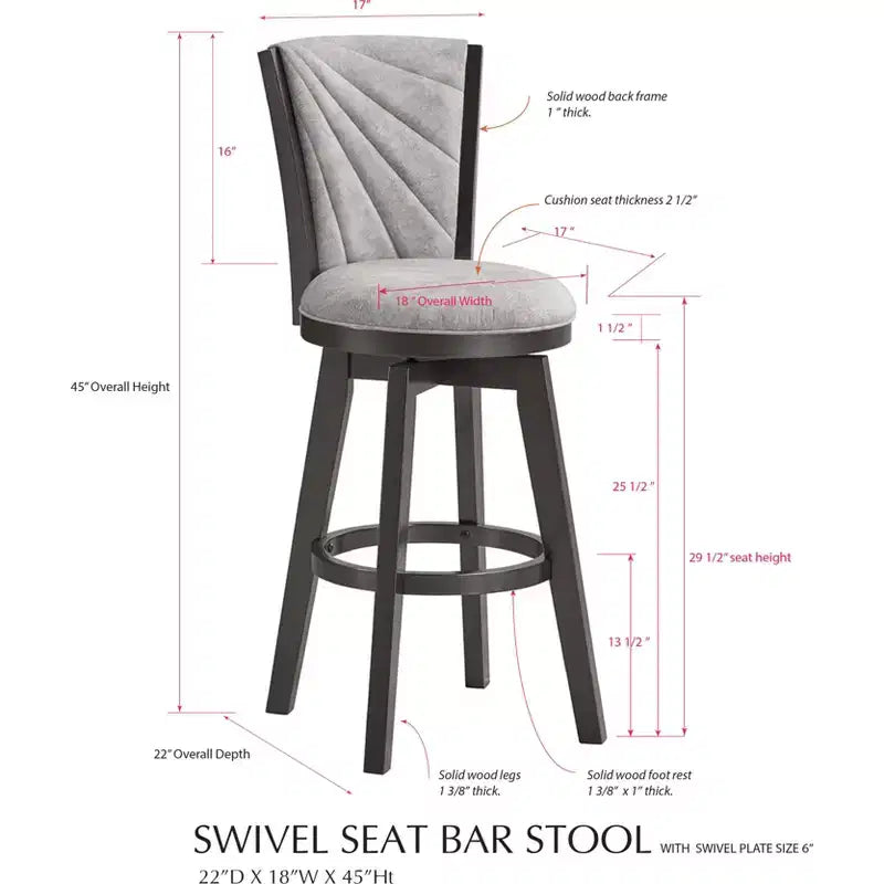 Sgabelli Girevoli King's Brand Furniture Boyce 29 Rivestiti Altezza Bancone, Set da 2, Argento/Grigio