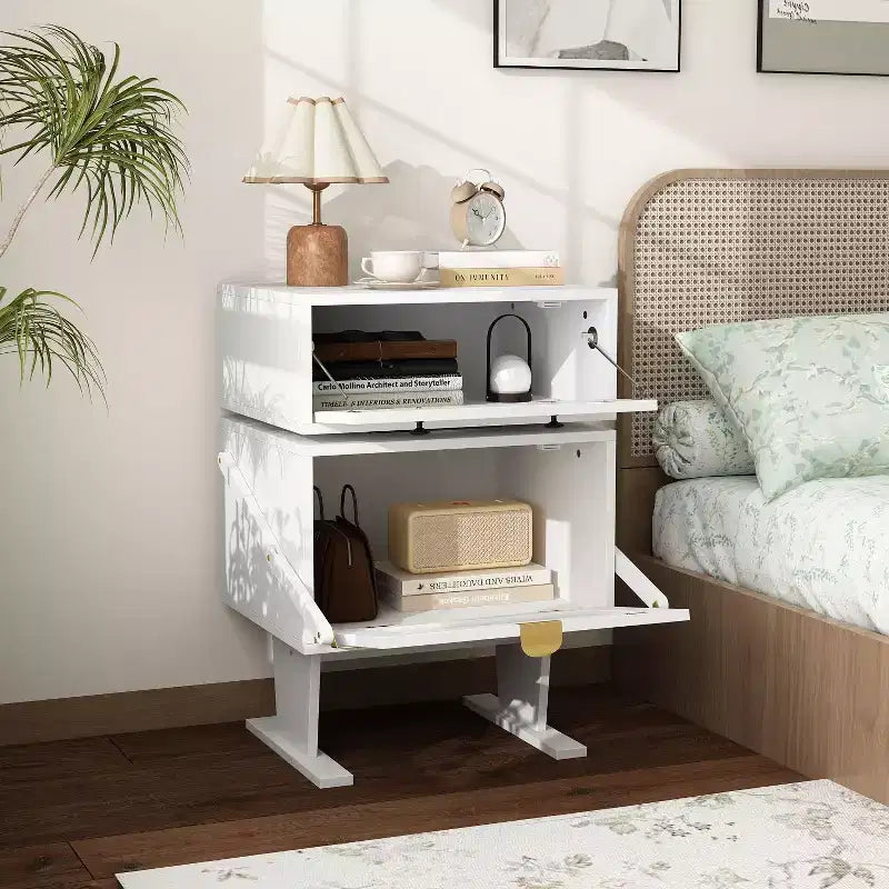 Famapy Comodino Girevole a 360 Gradi con Cassetto e Mobiletto in Vetro Trasparente