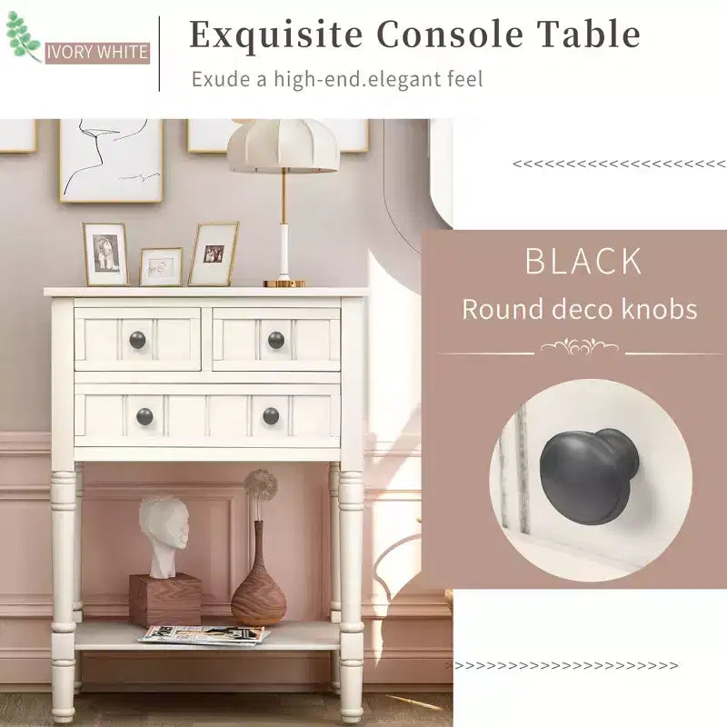 Tavolo Consolle Stretto Whisen Classic con Tre Cassetti Contenitori e Ripiano Inferiore