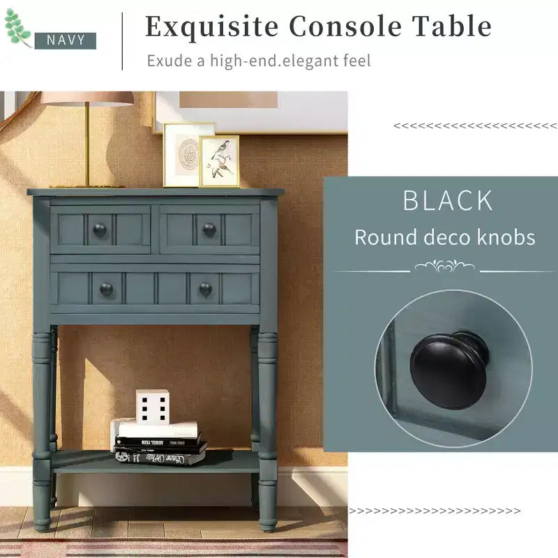 Tavolo Consolle Stretto Whisen Classic con Tre Cassetti Contenitori e Ripiano Inferiore