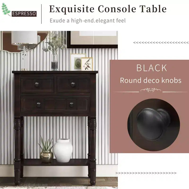 Tavolo Consolle Stretto Whisen Classic con Tre Cassetti Contenitori e Ripiano Inferiore