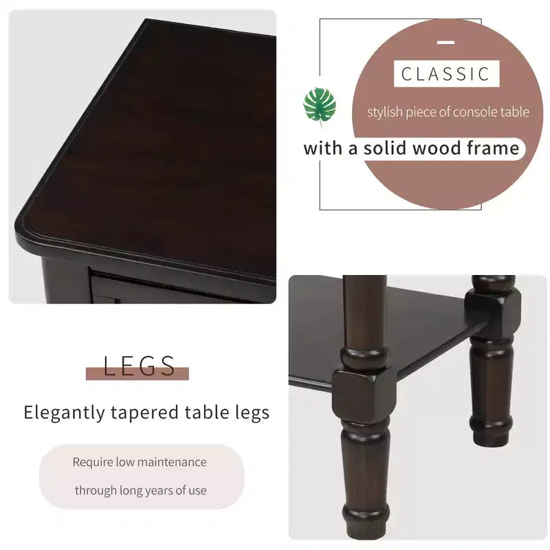 Tavolo Consolle Stretto Whisen Classic con Tre Cassetti Contenitori e Ripiano Inferiore