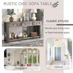 Consolle rettangolare rustica in legno Whisen con 4 cassetti e ripiano inferiore