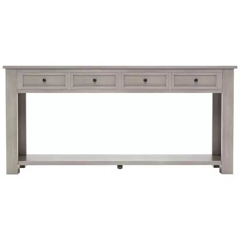 Consolle rettangolare rustica in legno Whisen con 4 cassetti e ripiano inferiore